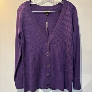 New Tags Dialogue Essentiel Women Vest Purple Cable Knit 100% Merino Wool Small